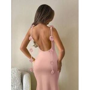 SHEIN ICON Women's Backless Bodycon Maxi Dress With Sexy Open Back And 3D Flora…